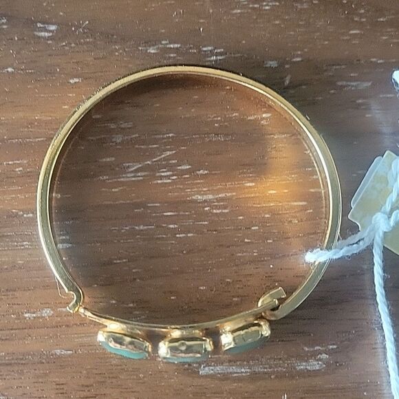 NWT Janna Conner Green Aventurine 18kt Gold Bracelet Good Luck Cuff Bangle NEW - Picture 8 of 14